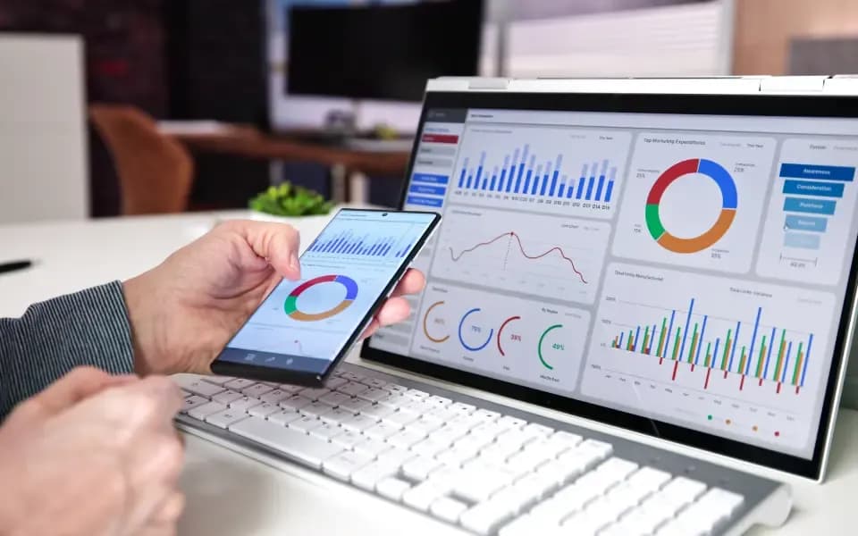 Przykład interfejsu Google Analytics pokazujący kluczowe metryki biznesowe